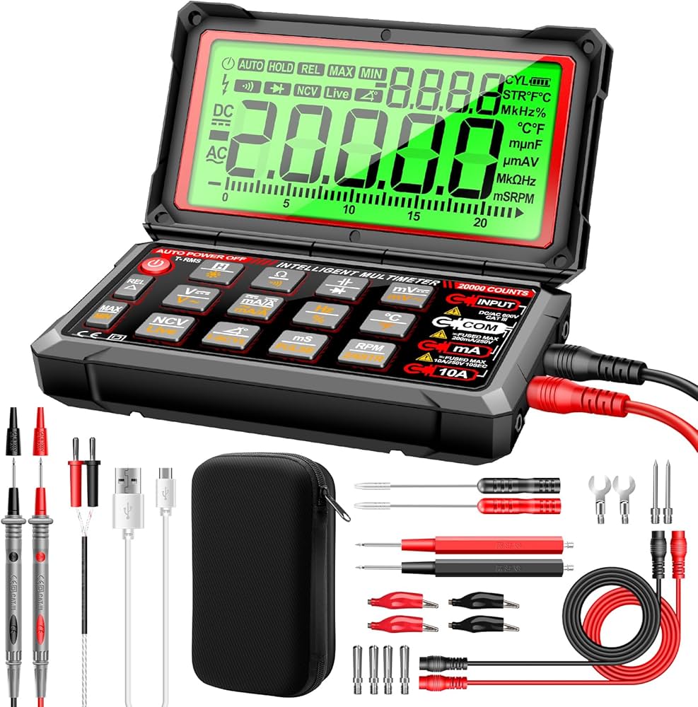 ANENG Multimeter,20000 Counts Digital Rechargeable Automotive Engine Analyzer with 300-19999RPM Tach,Dwell Angle,Duty Cycle,AC/DC Current,Voltage,Amp,Ohm,Flip LCD,Data Hold Tester for Car Diagnostics