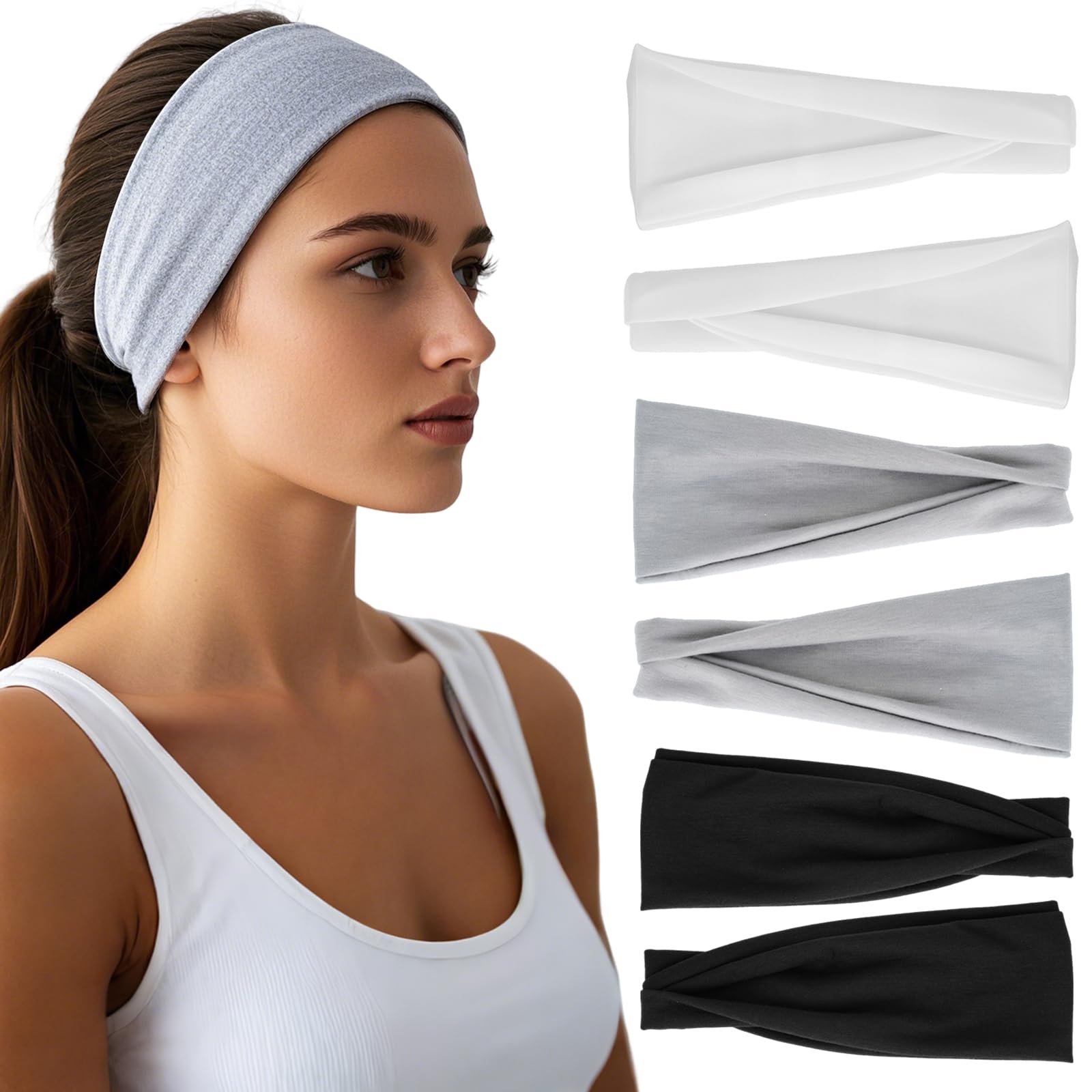 Headbands for Women - 6 Pack Wide Elastic Hair Bands | Stretchy Sweatbands Hair Bands | Soft Sports Thin Head Bands | Non-Slip Accessories Bands for Fashion, Washing Face, Workouts, Yoga, Daily Use