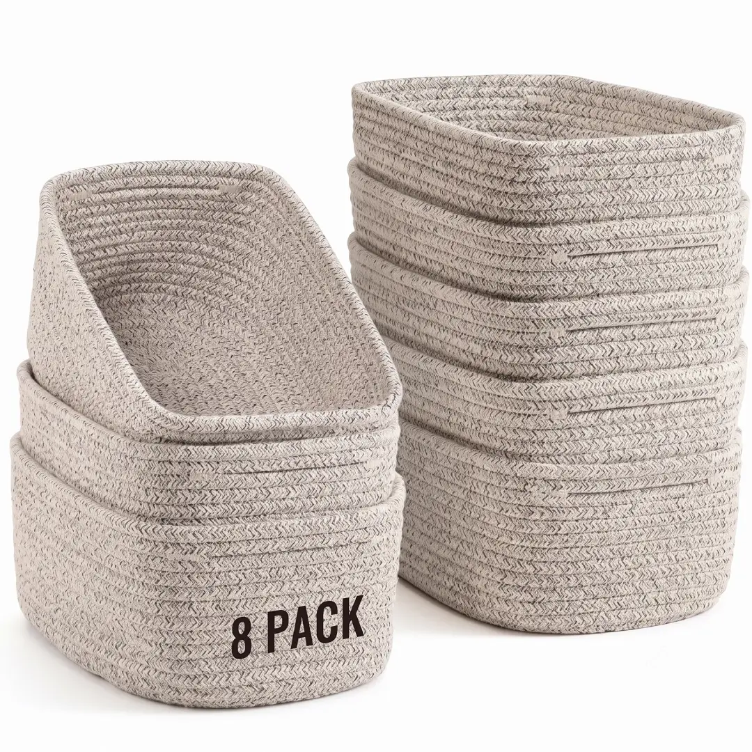 8 Pack Small Woven Storage Baskets for Shelves and Closets