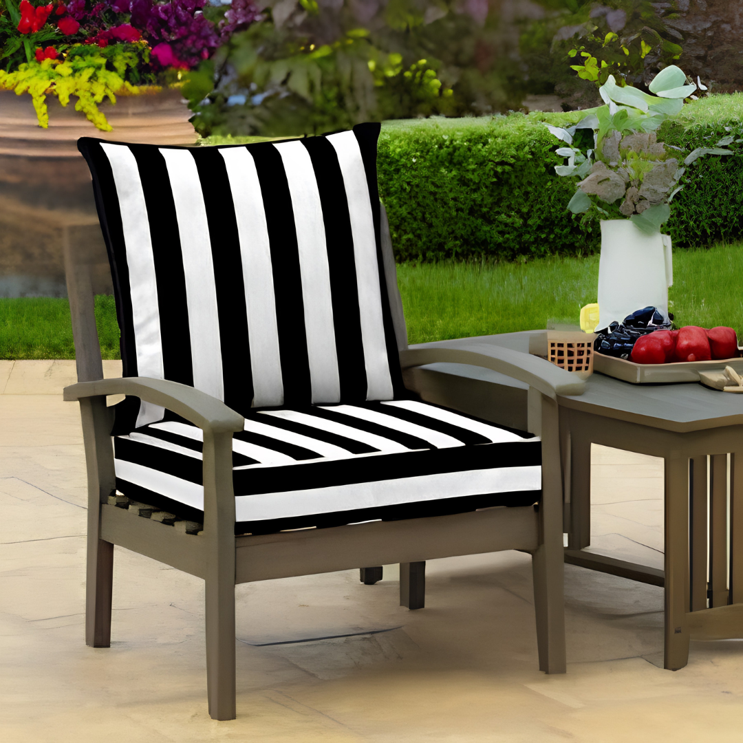 Arden 24x24 Outdoor Deep Seat Cushion Set Black Cabana Stripe