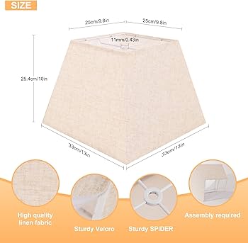 Beige Lamp Shade, 8''x8''Top 13''x13''Bottom 10'' Height, Square Lampshade Replacement Lamp Shade Natural Linen Hand Crafted for Table Lamps Floor Lamps Pendent Light, Assembly Required