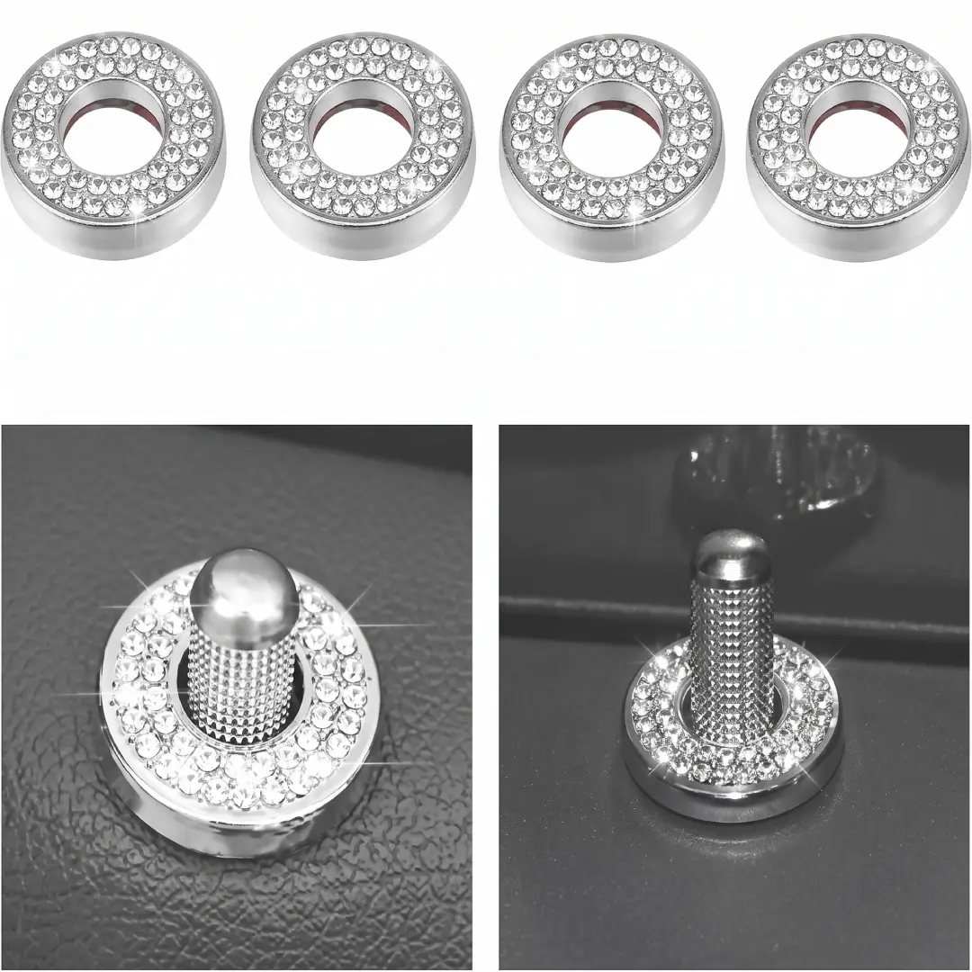 4 Pack Bling Car Door Lock Covers Rhinestone Decoration Stickers image 6