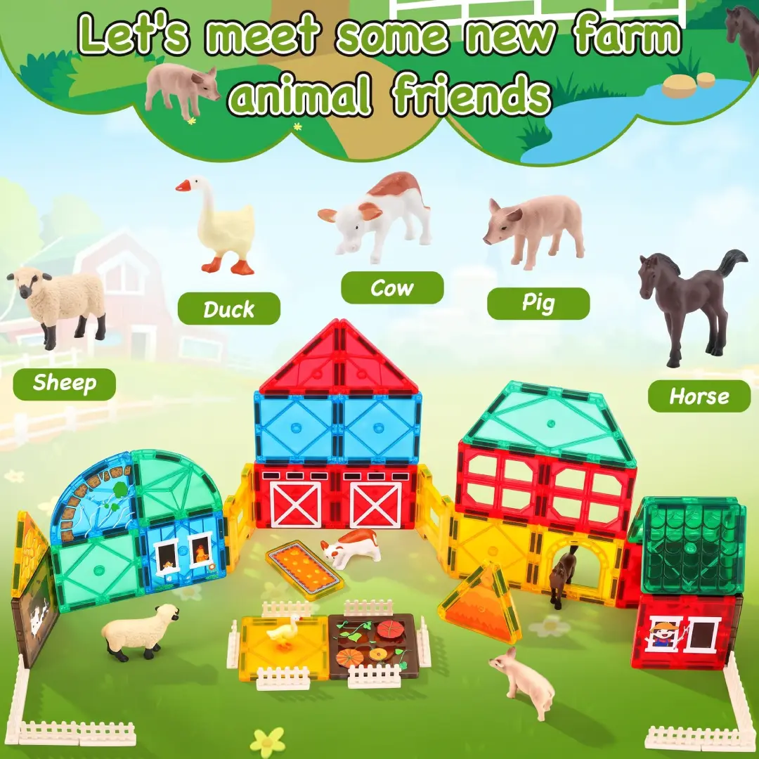 FunMagic Farm Animal Magnetic Tiles for Kids – Montessori STEM Educational Building Blocks, Ages 3+ image 3
