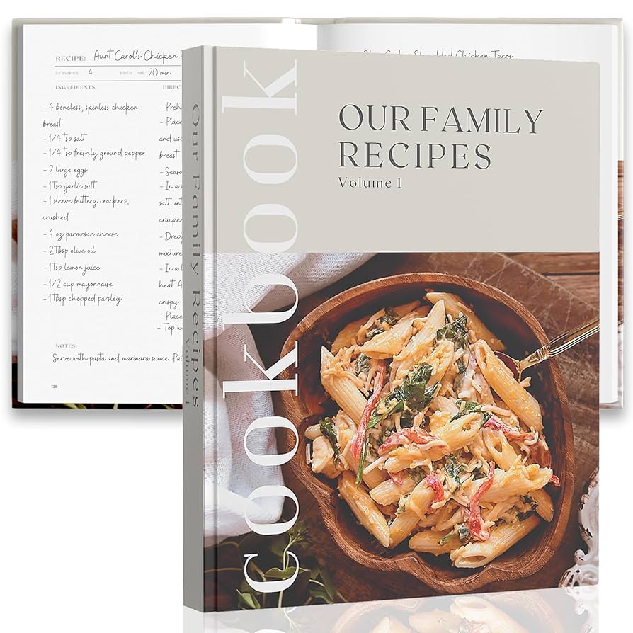 Recipe Book To Write In Your Own Recipes - Large Blank DIY Personalized Family Cookbook Journal, Fits 200 Empty Recipe Templates to Fill In Your Own Recipes - Custom Cooking Notebook Keepsake - 11x8