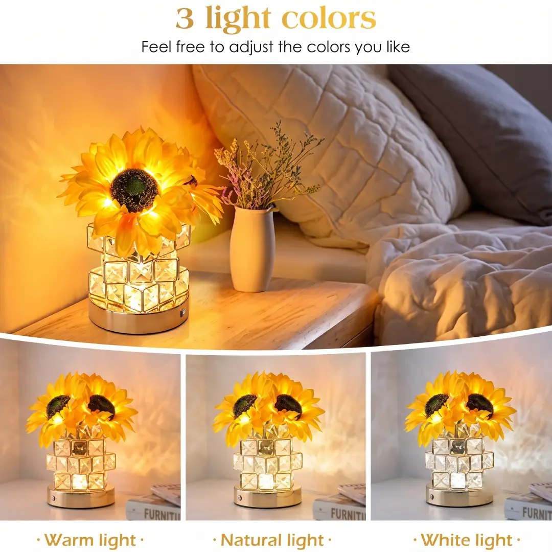 Rechargeable Sunflower Table Lamp Cordless Touch Dimmable Night Light image 6