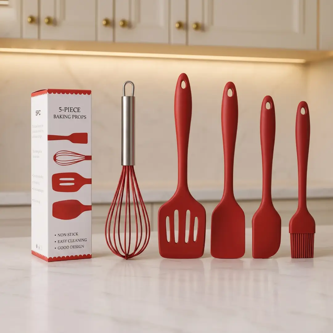 5 Piece Silicone Spatula Set Heat Resistant Kitchen Utensils image 2
