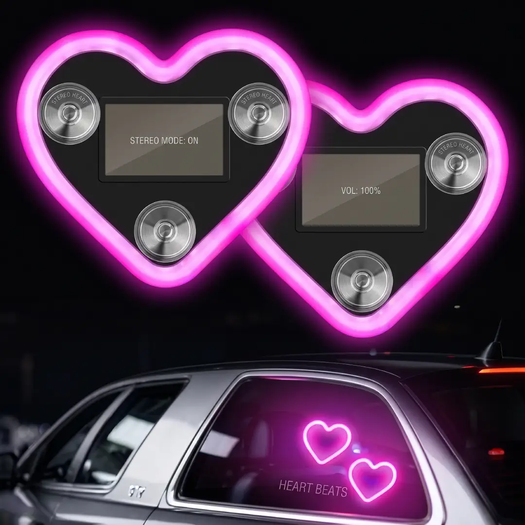 Heart Shaped Car LED Ambient Light Solar Waterproof 2 Pcs