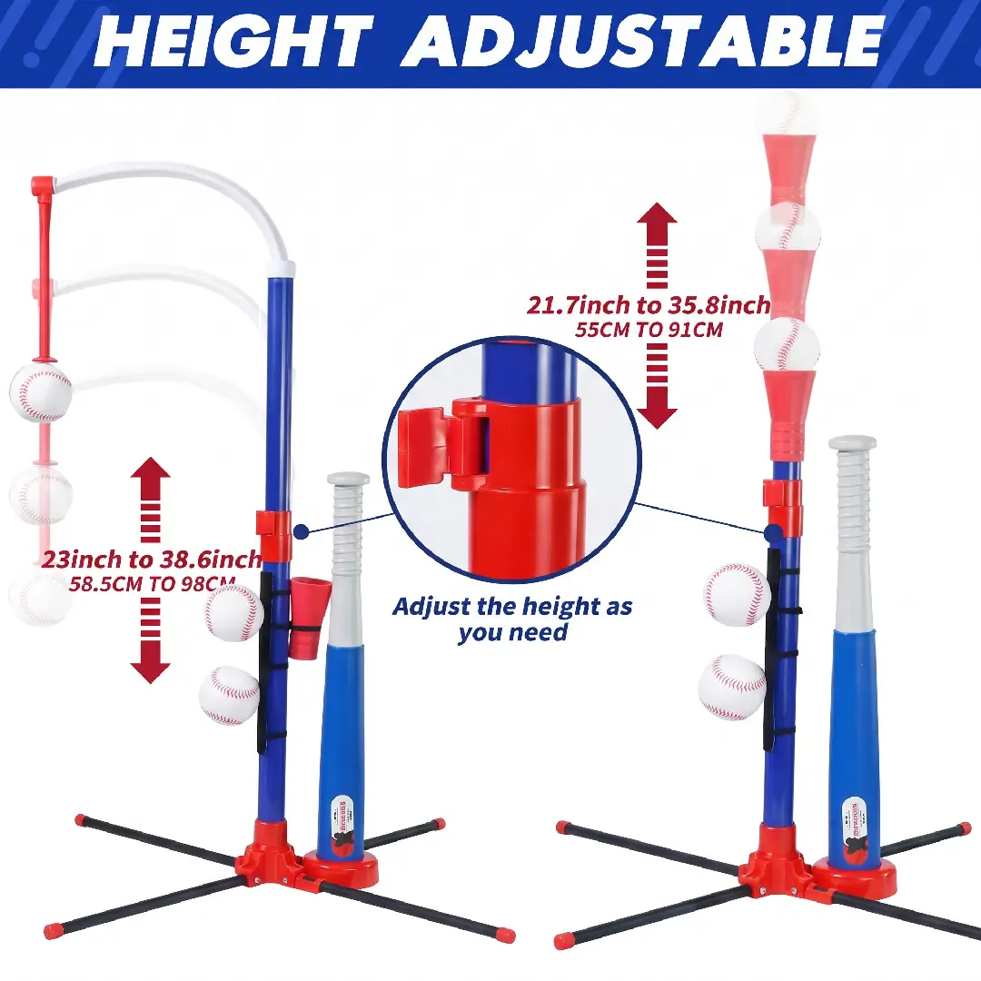 3-in-1 Kids Baseball Toy Set with Adjustable T-Ball Stand image 5