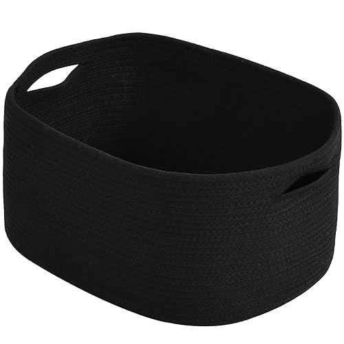 ECDYQXVU Cotton Rope Storage Basket, 15x10x9 Inches, Woven Basket for Shelves, Clothes, Towels, Books, and Laundry, Black (1 Pack)