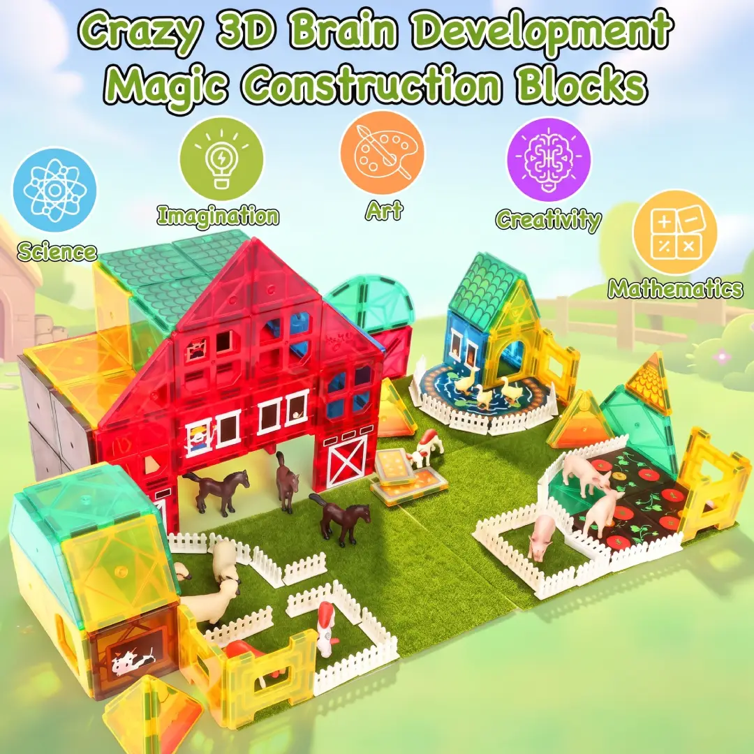 FunMagic Farm Animal Magnetic Tiles for Kids – Montessori STEM Educational Building Blocks, Ages 3+ image 7