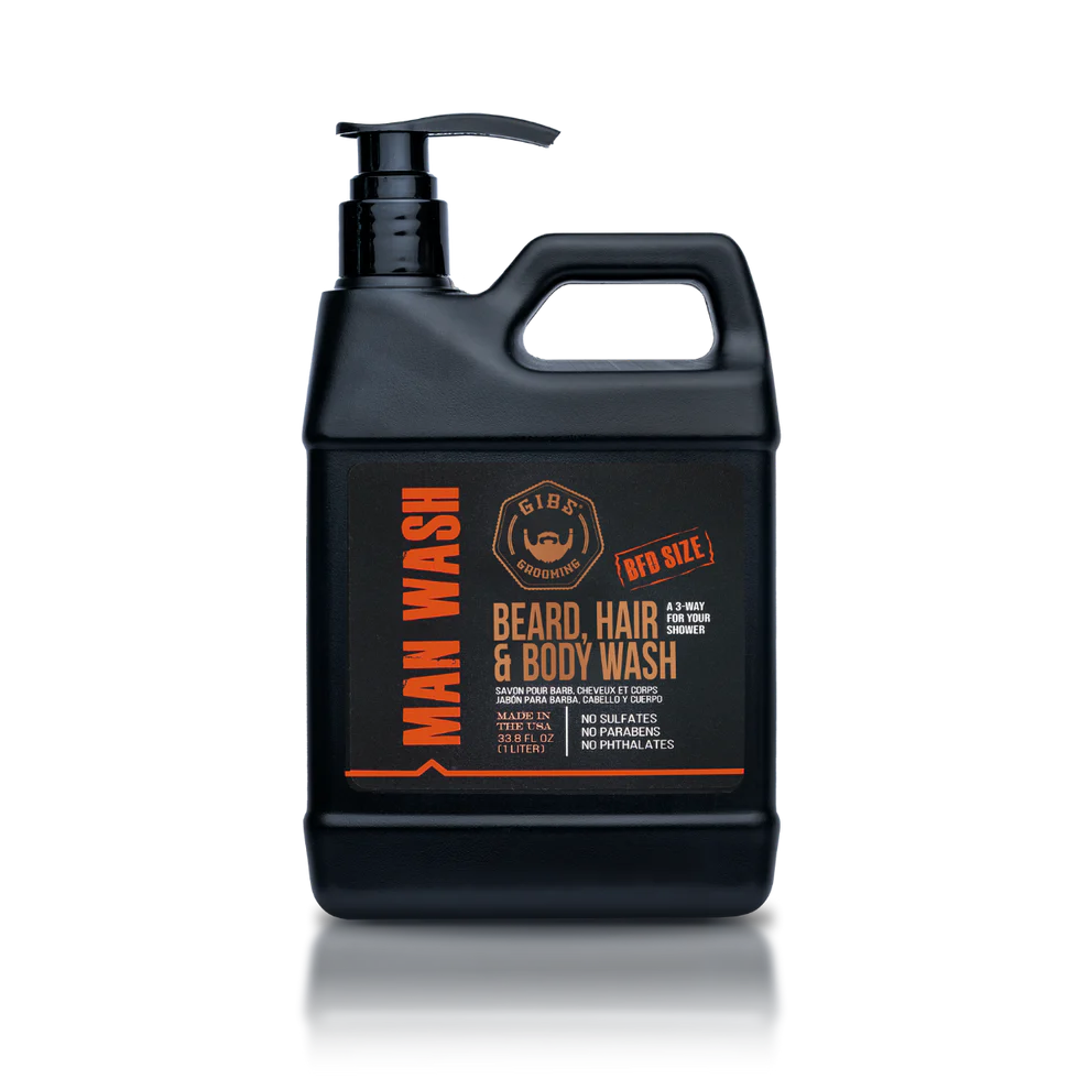 GIBS Grooming - Man Wash 3-in-1 Beard, Hair, Body Soap - Citrus, Oak, Basil Scent - Sulfate Free - Tea Tree Oil, Hemp Oil, Protein - Mens Body Wash & Mens Shampoo - Made in USA