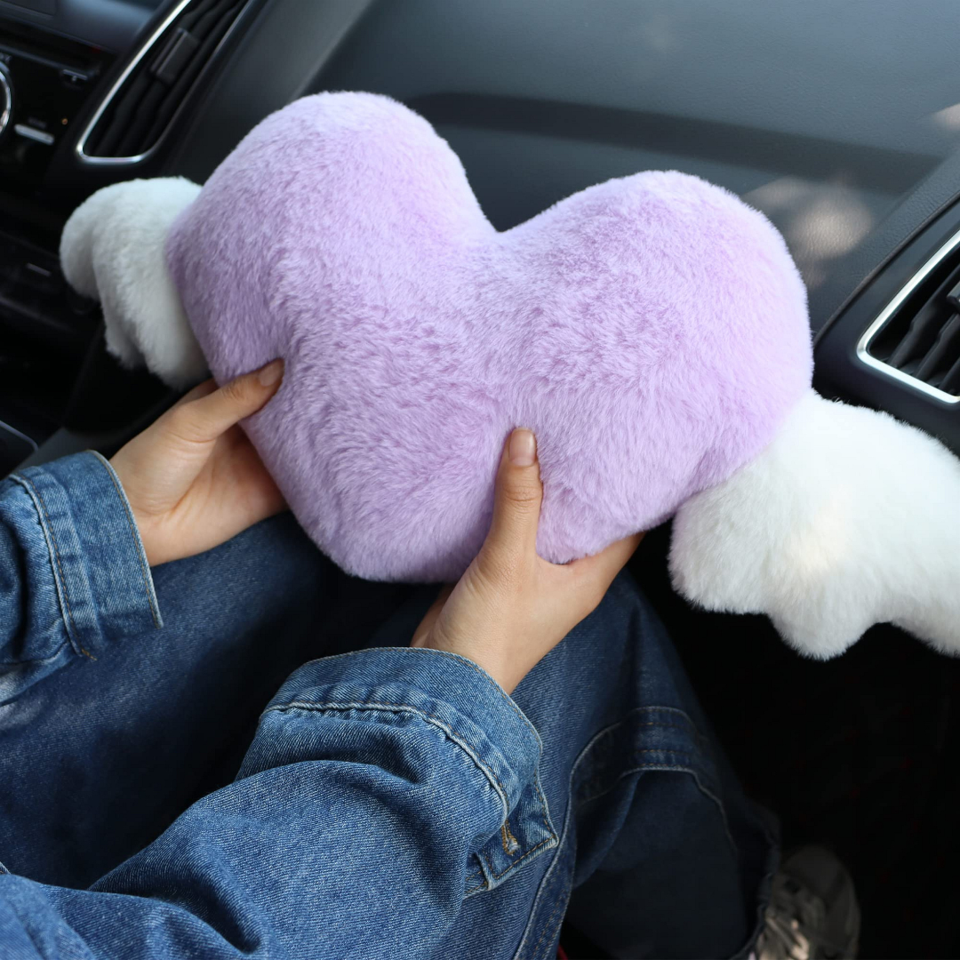 Heart Shaped Car Headrest Pillow with Angel Wings Neck Cushion