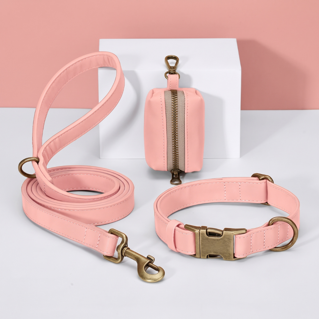 Personalized PU Leather Dog Collar Leash Bag Set image 3
