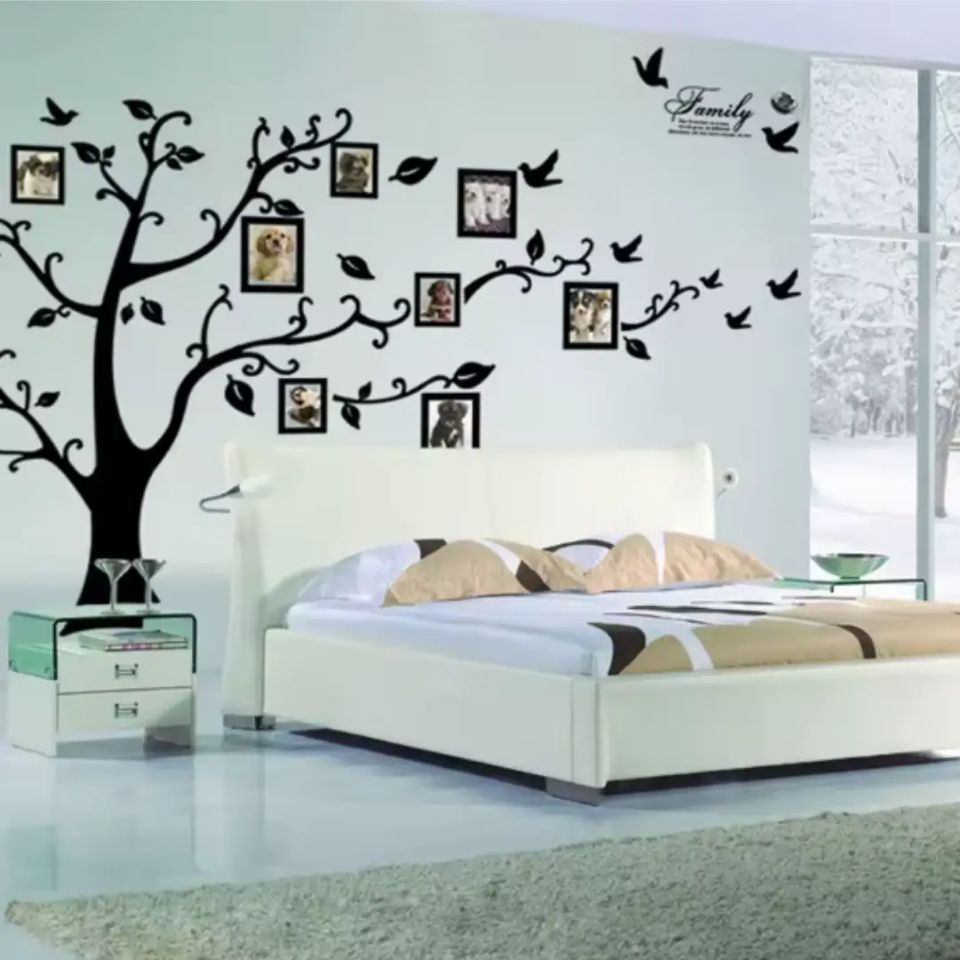 Large Family Tree Photo Wall Decal, PVC Self-Adhesive Tree Mural for Living Room & Home Decor image 1