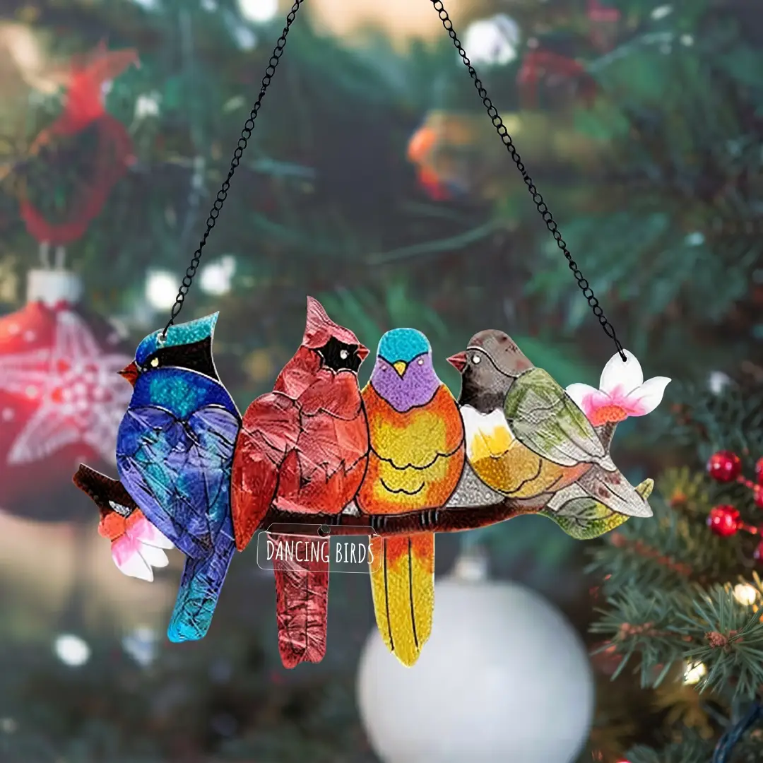 Birds on Branch Stained Glass Window Suncatcher image 1