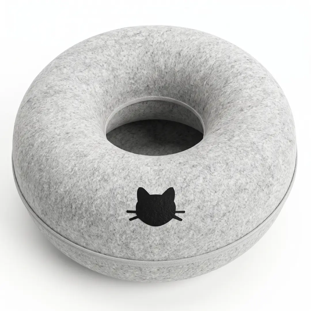 B-Tunnel Donut Cat Bed with Interactive Tunnel, Felt Indoor Cat House & Toy image 6