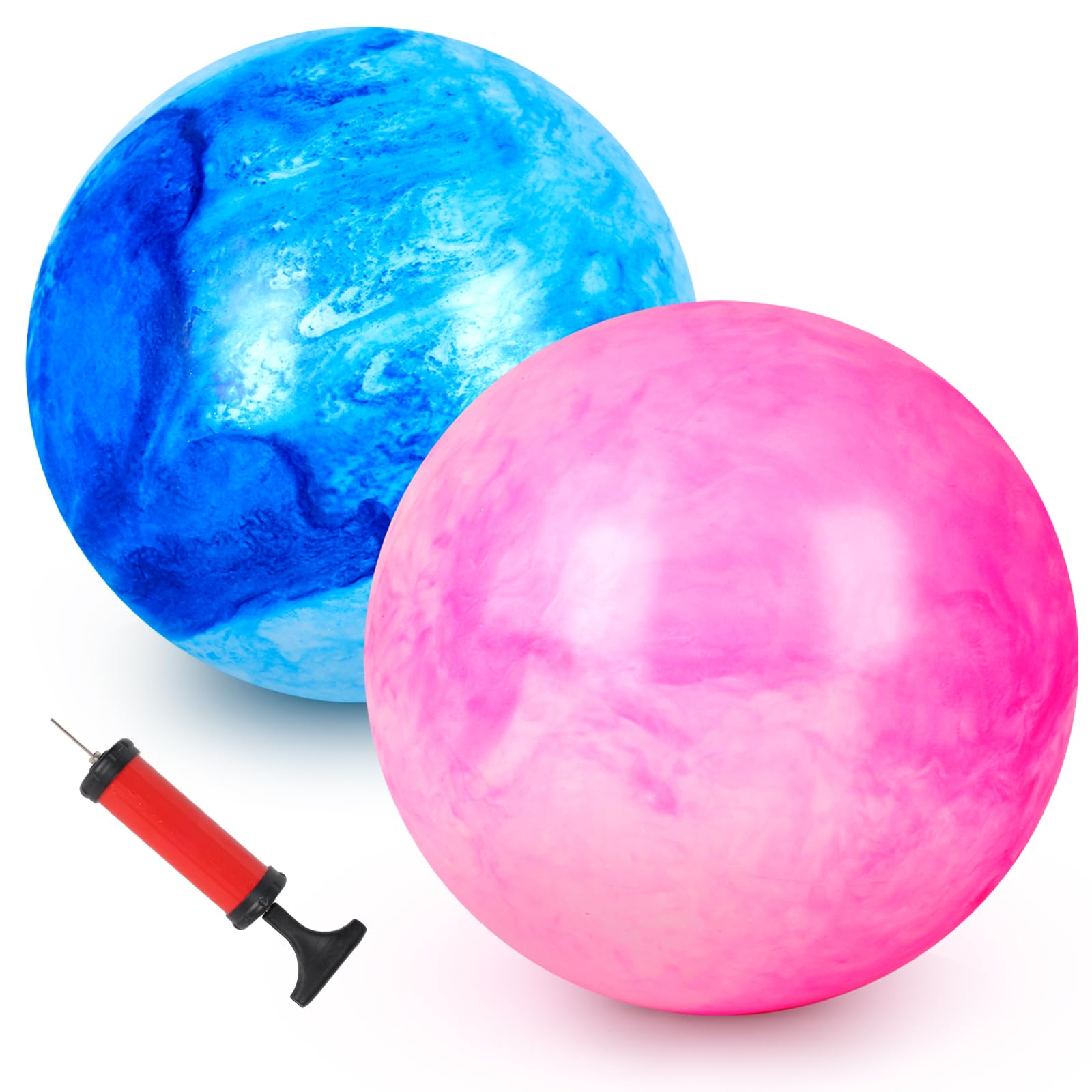 AMOR PRESENT 2PCS Inflatable Playground Balls, 8.7 Inch Marbleized Bouncy Balls Rubber Kickballs Giant Dodgeballs, for Indoor Outdoor Ball Games