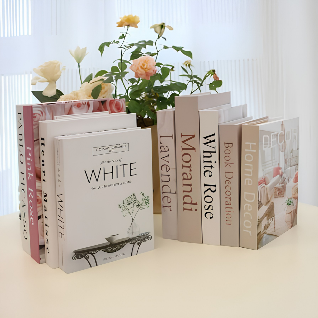 3 Piece Decorative Faux Book Set White Beige Modern Home Decor