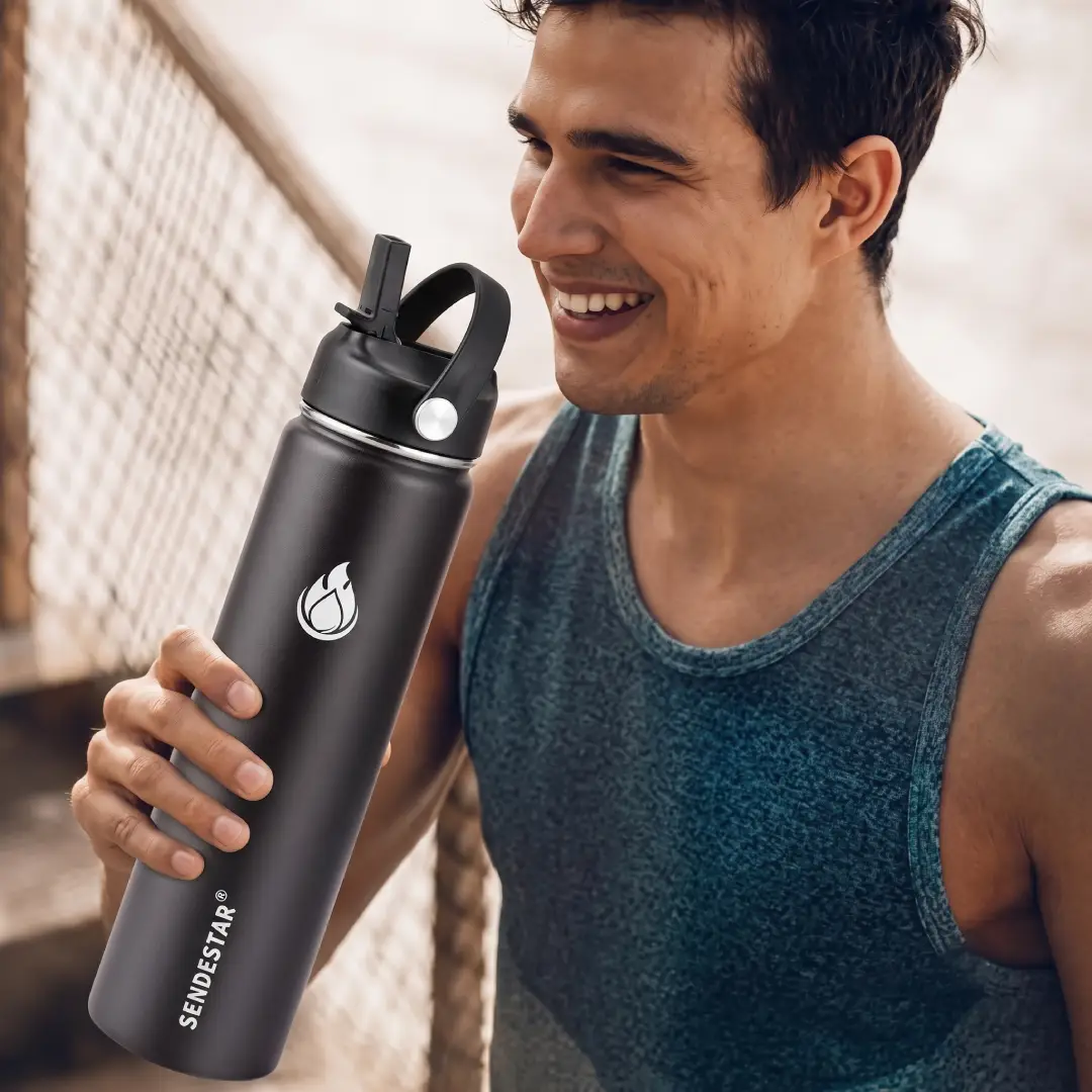24 oz Insulated Stainless Steel Water Bottle with Straw Spout Lid image 2