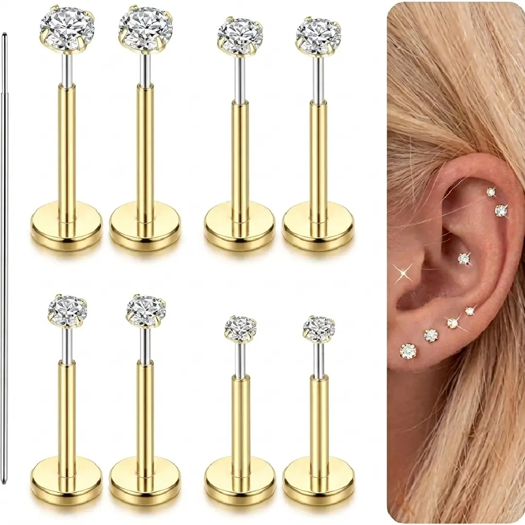 Flat Back Piercing Stud Earrings 16G 18G 20G Surgical Steel image 6