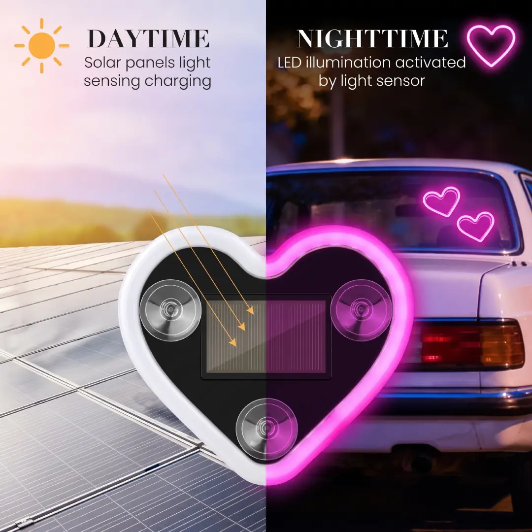Heart Shaped Car LED Ambient Light Solar Waterproof 2 Pcs image 5