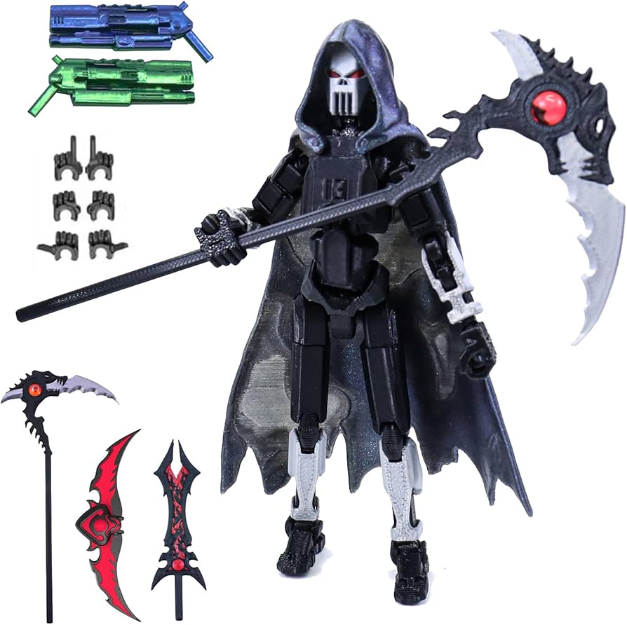 T13 Action Figure Set Dummy 13 Death Skeleton Movable Robot,Death Action Figure With Cape Lucky 13 Collectible Action Figure Art