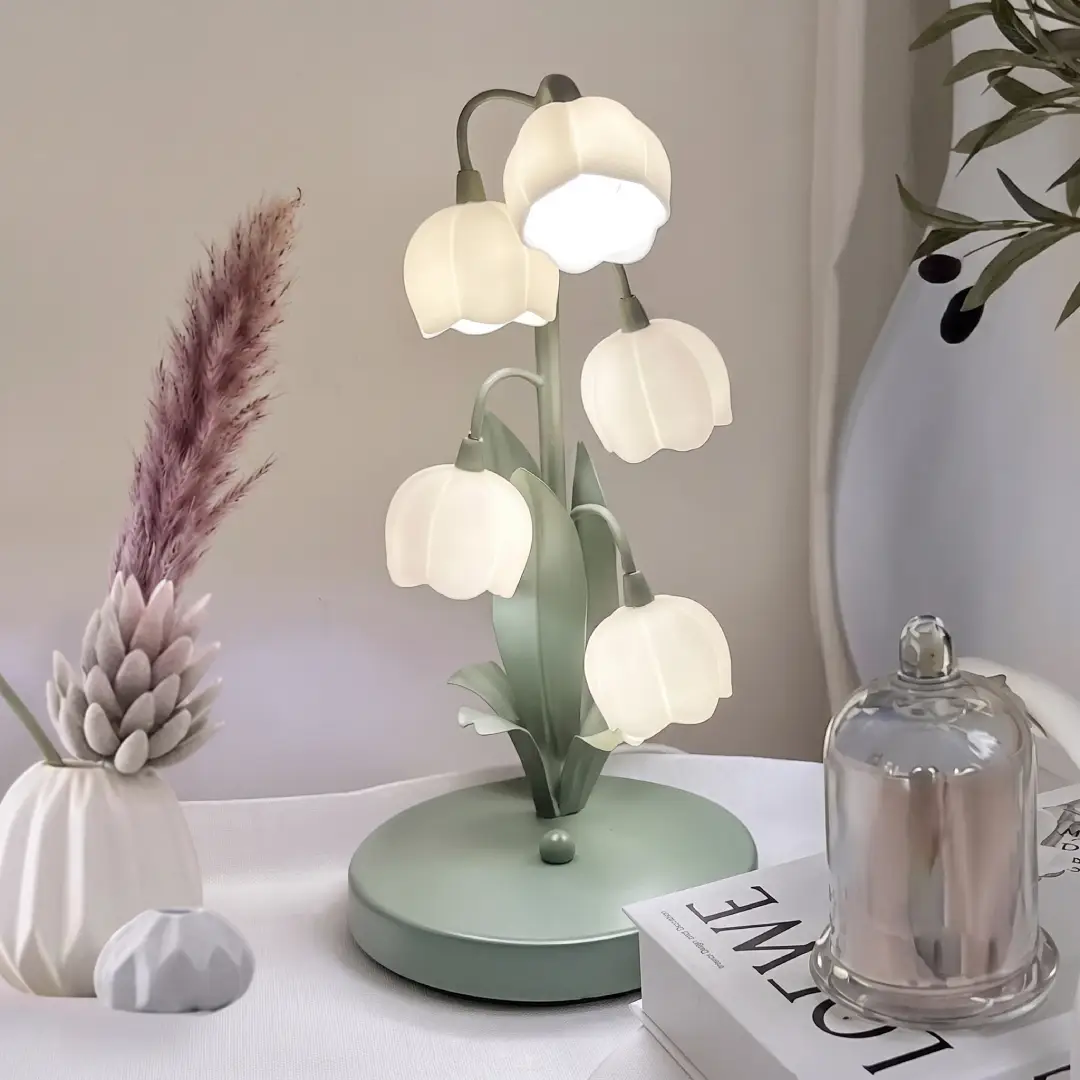 Green Flower Table Lamp LED Bedside Night Light with 3 Color Modes image 1