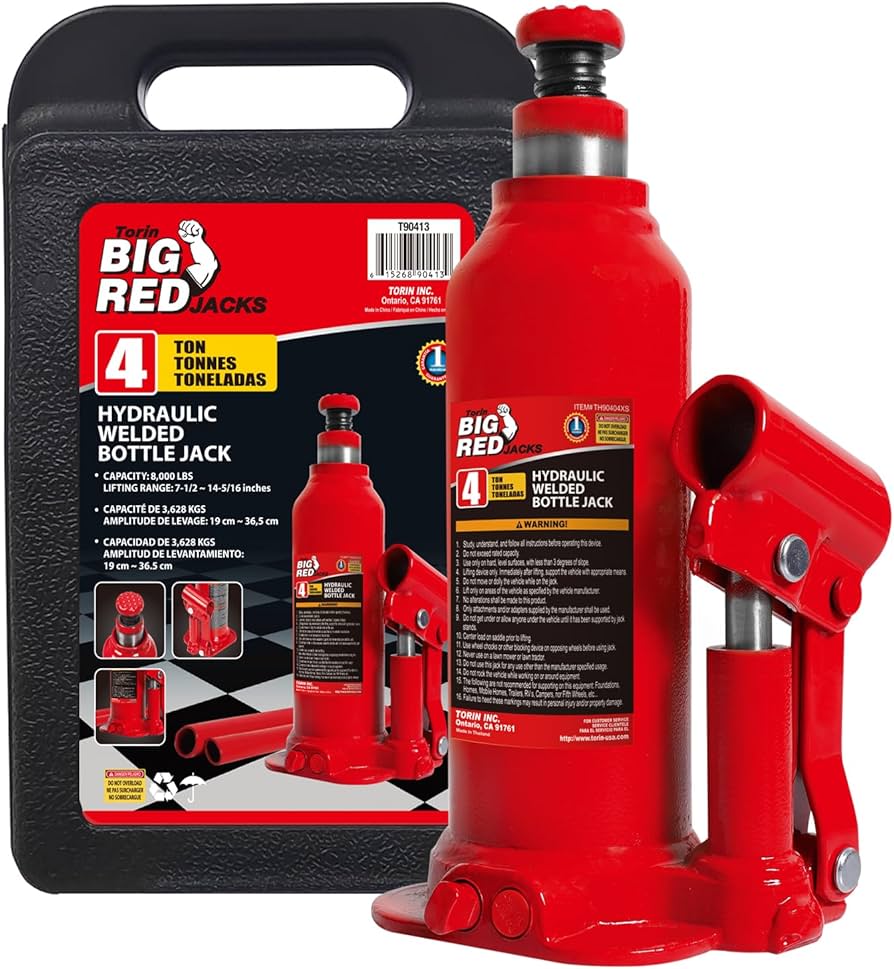 Torin T90413 Big Red Hydraulic Bottle Jack with Carrying Case, 4 Ton (8,000 lb) Capacity