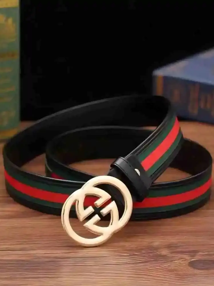 2026New Fashion Men's Belt with Red and Green Fabric Letter Fashion Versatile Casual Denim Pants Smooth Buckle Casual Pants Belt