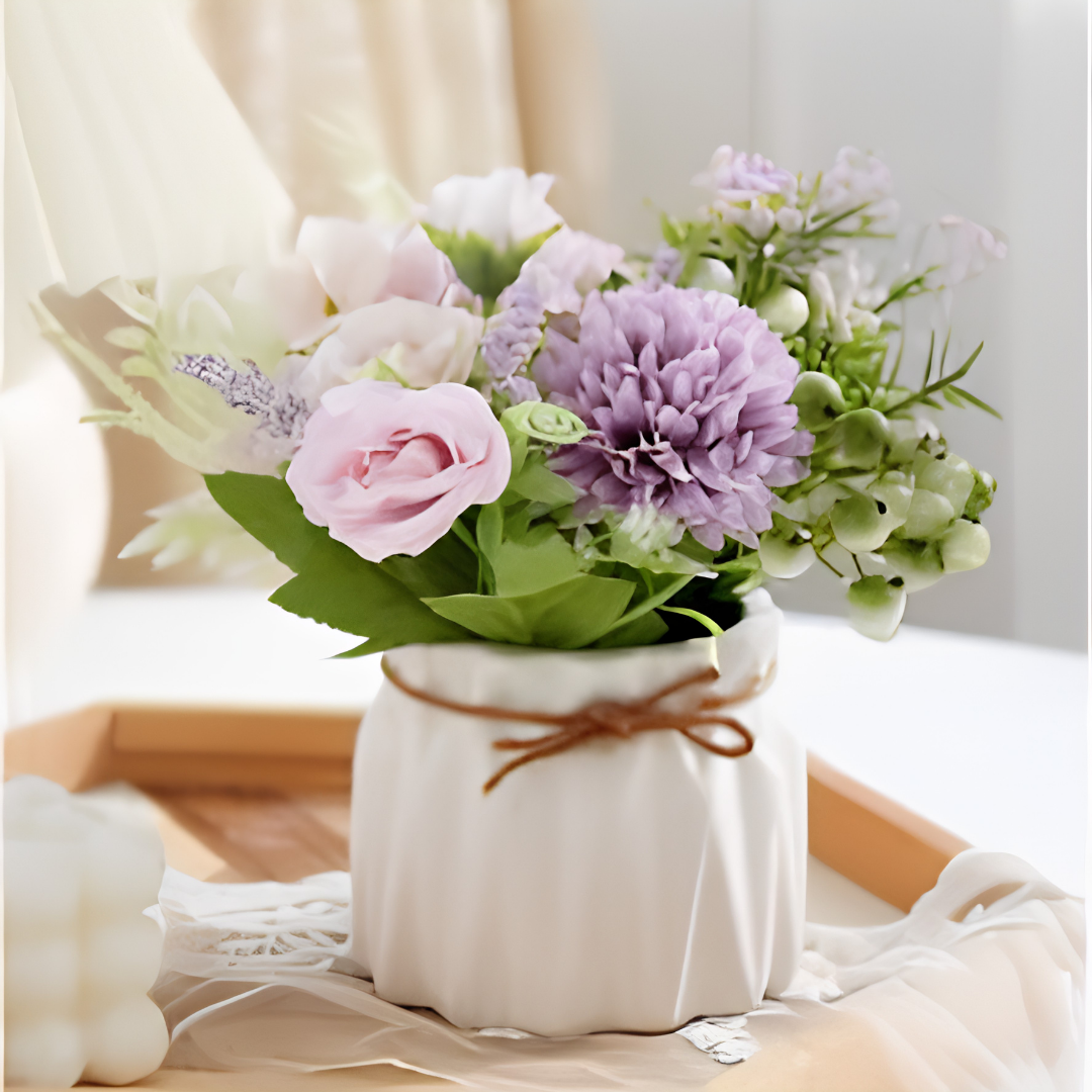 Artificial Hydrangea Flowers with Ceramic Vase Centerpiece