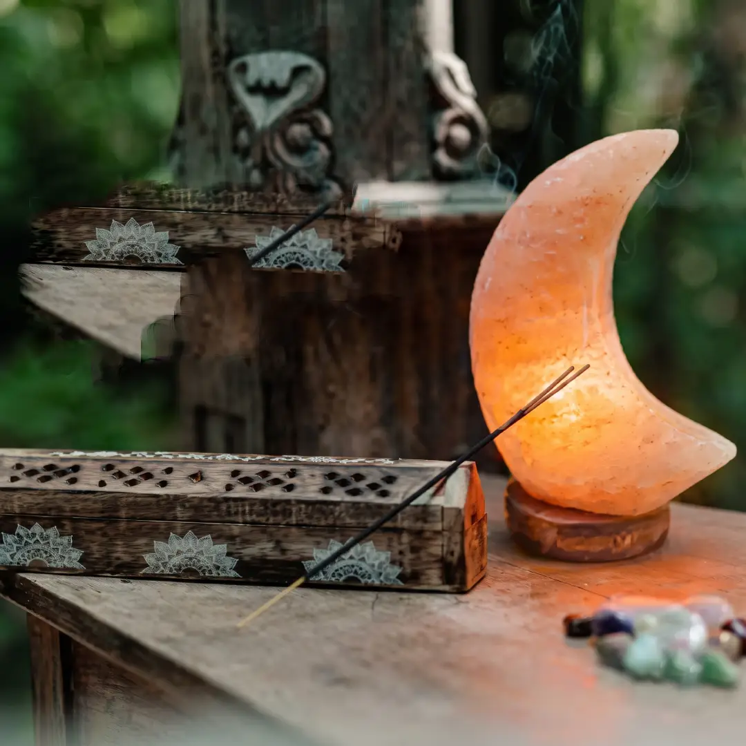 100% Authentic Natural Himalayan Salt Lamp; Hand Carved Moon Pink | Crystal Rock Salt from Himalayan Mountains; Dimmer Cord image 4