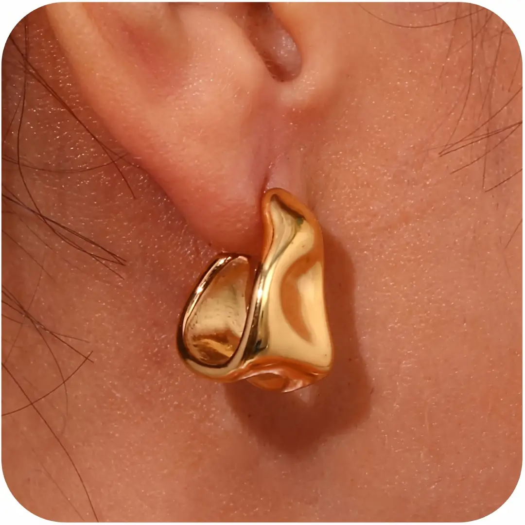Chunky 14K Gold Plated Stud Earrings for Women image 2