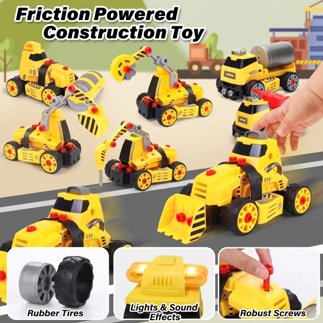 7-in-1 Take Apart Construction Truck Set with Electric Drill – STEM Toy for Kids image 4