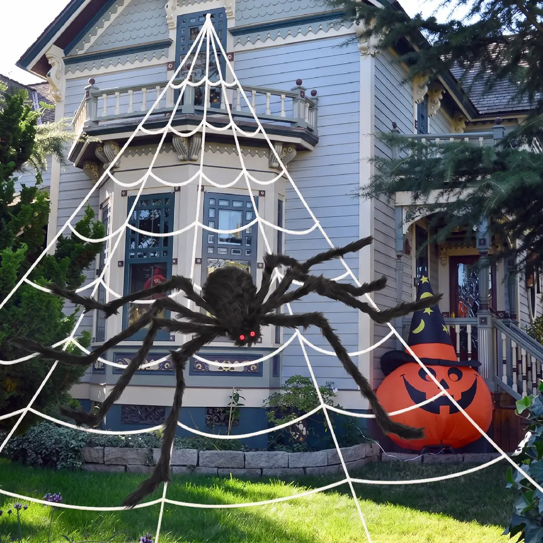 200-Inch Halloween Spider Web with 59-Inch Giant Spider Decoration image 1