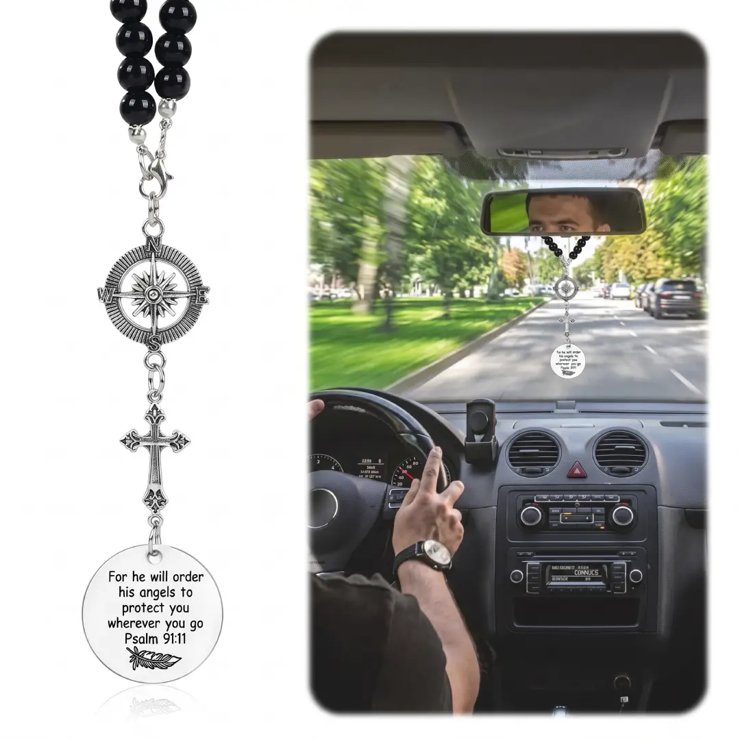 Cross Car Mirror Charm with Guardian Angel Psalm 91:11 image 5