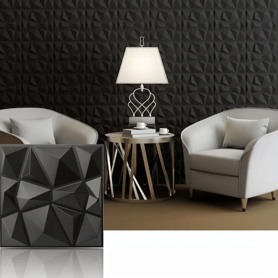 33 Pack Black 3D PVC Diamond Wall Panels 12x12 image 2
