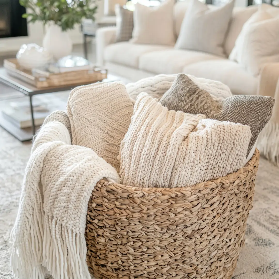 Beige Blanket Basket for Living Room Storage and Decor image 3
