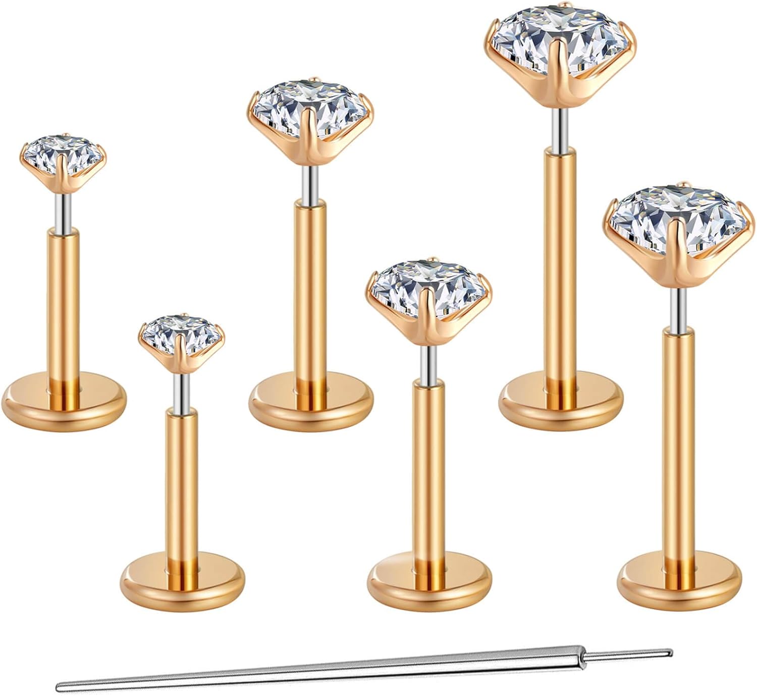 Gotumo 16G 18G 20G Flat Back Earrings Stud Titanium Threadless Nose Rings Tragus Labret Cartilage Lip Medusa Conch Body Piercing Jewelry Hypoallergenic for Women Men