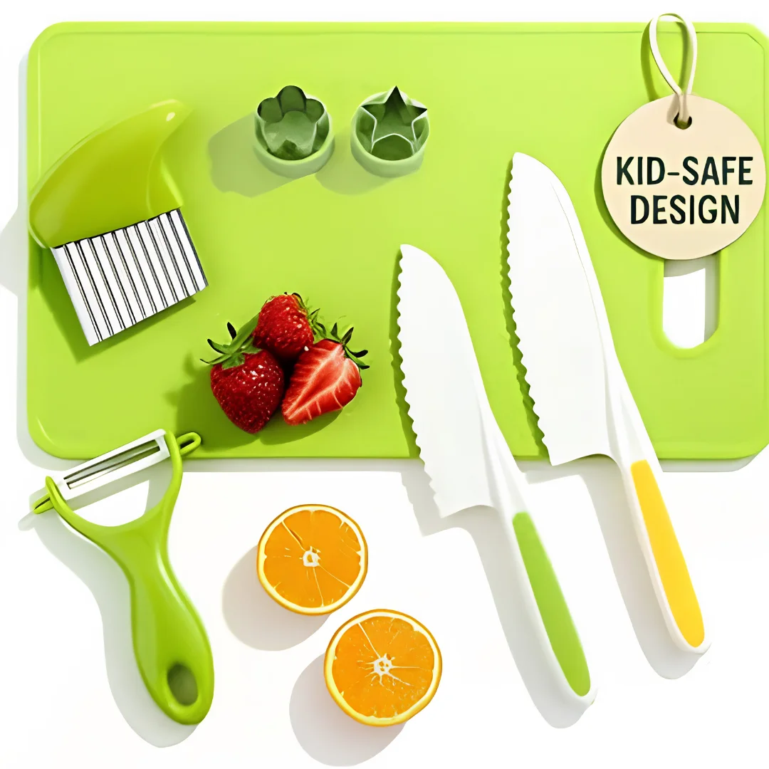 Montessori Kids Cooking Set with Safe Knives and Cutting Board image 2