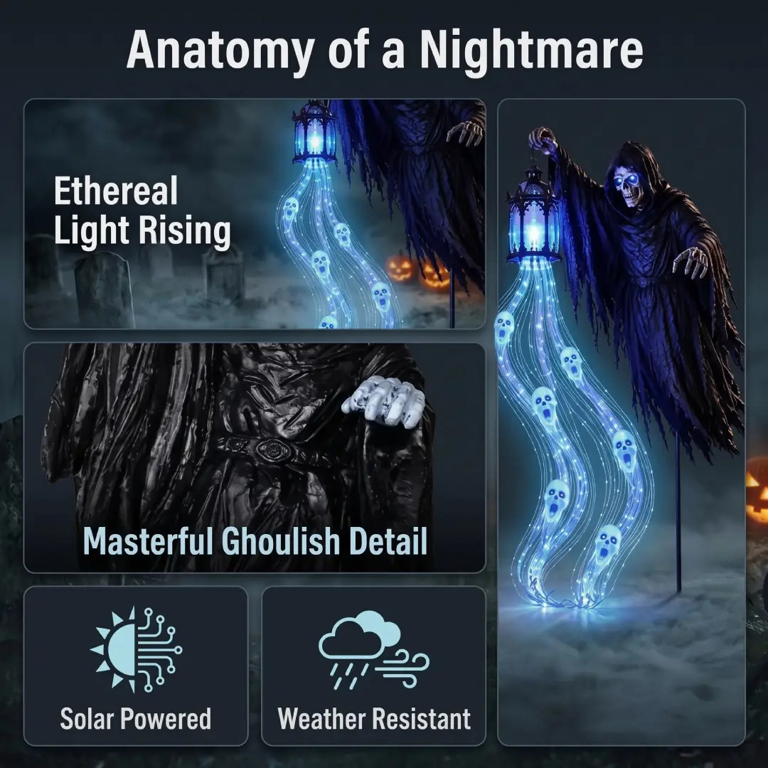 Halloween Grim Reaper Yard Stake, Solar Ghost Soul Light Outdoor Decoration image 7