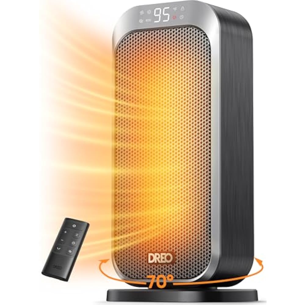 DREO Quiet Space Heater, 1500W Portable Heaters for Indoor Use with Remote, 70° Oscillation, Fast and Safety Electric PTC Ceramic for Desk Office Bedroom, 12H Timer