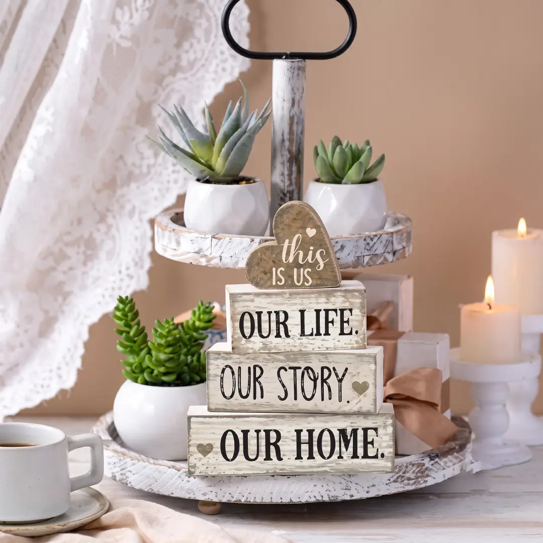 Farmhouse Wooden Heart Tabletop Decor Set of 4 image 2