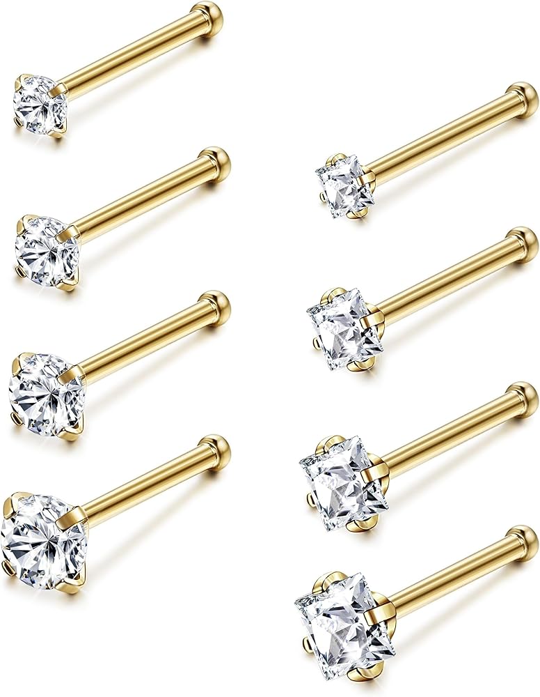 Jstyle Hypoallergenic Nose Rings 18G 20G Surgical Stainless Steel Nose Rings Studs Cubic Zirconia Nose Ring Labret Nose Piercing Jewelry for Women Men 1.5mm 2mm 2.5mm 3mm