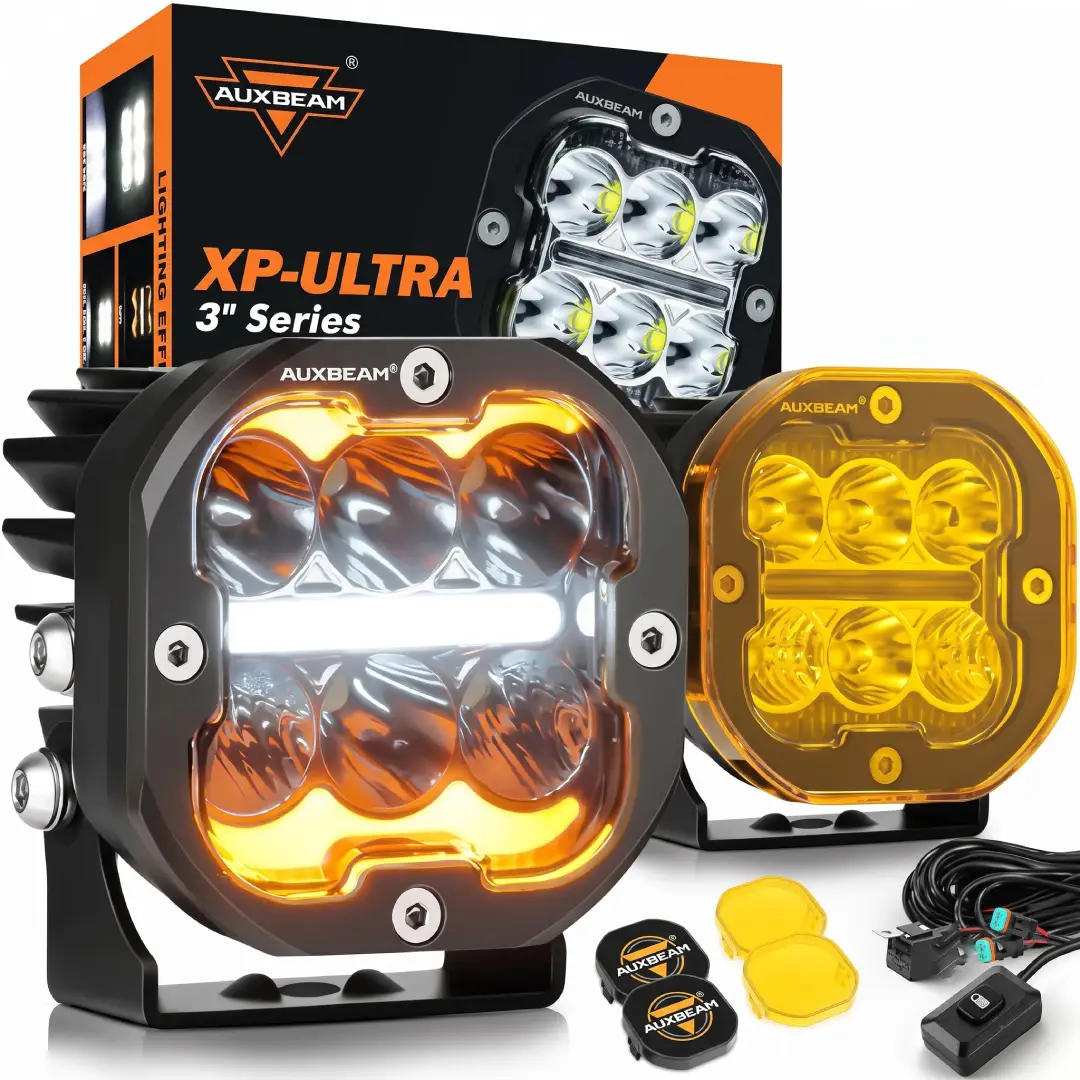 Auxbeam 3 Inch Round Offroad Driving Lights with Amber DRL image 2