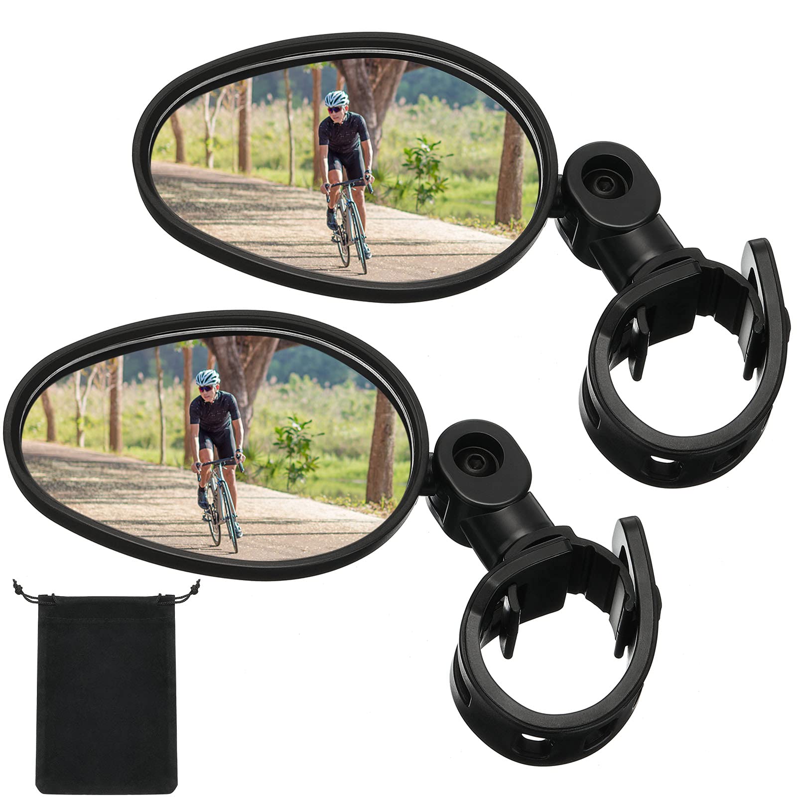 Hestya 2 Pcs Bike Mirror 360 Degree Adjustable Safe Rotatable Handlebar Mirror Bicycle Accessories Shockproof Acrylic Convex for Mountain Road Bike