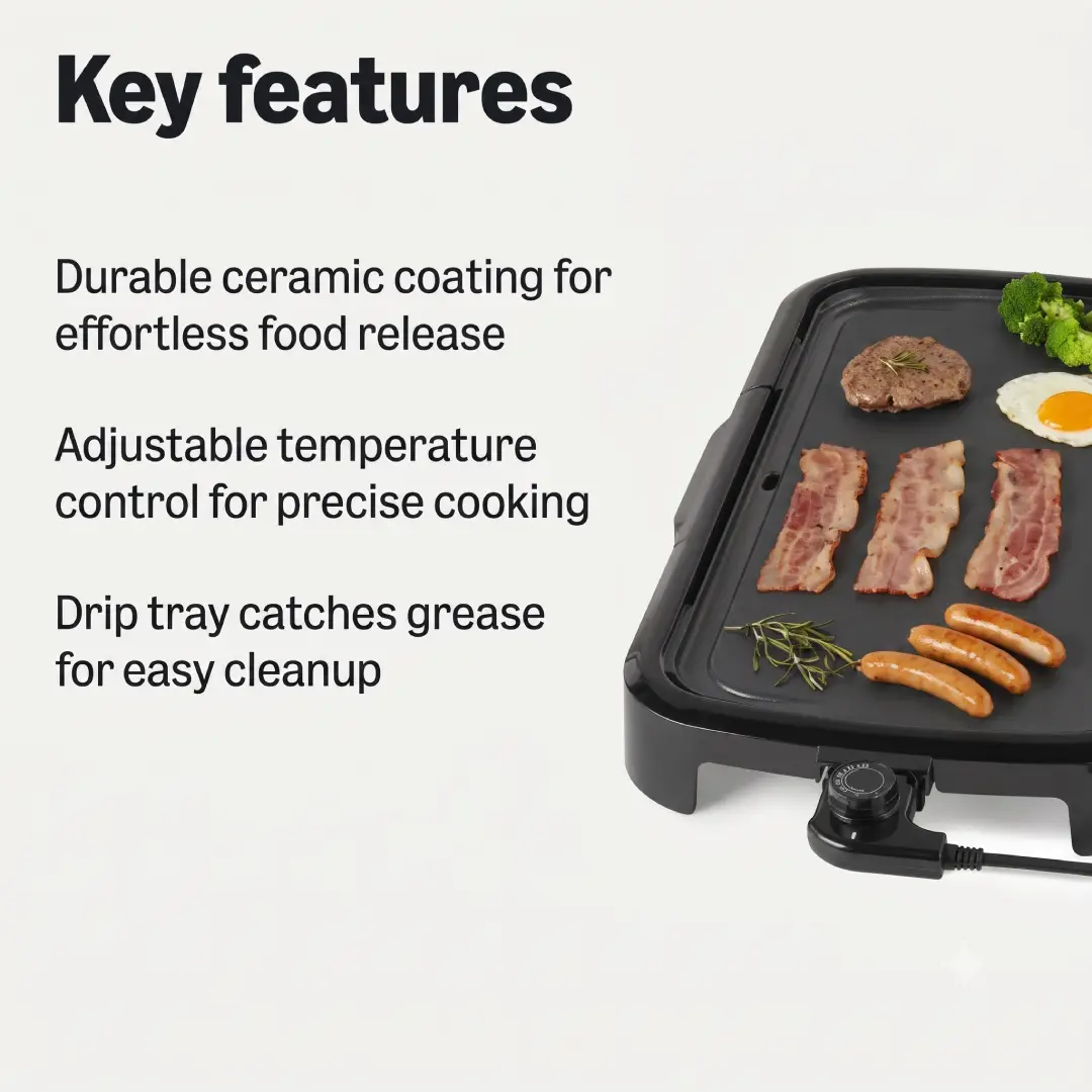 Amazon Basics Electric Griddle Nonstick Ceramic Coating 10 x 20 Inch image 2