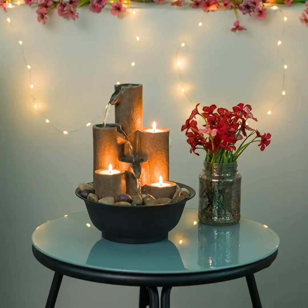 Alpine Indoor Tabletop Tiered Water Fountain with Candles image 2