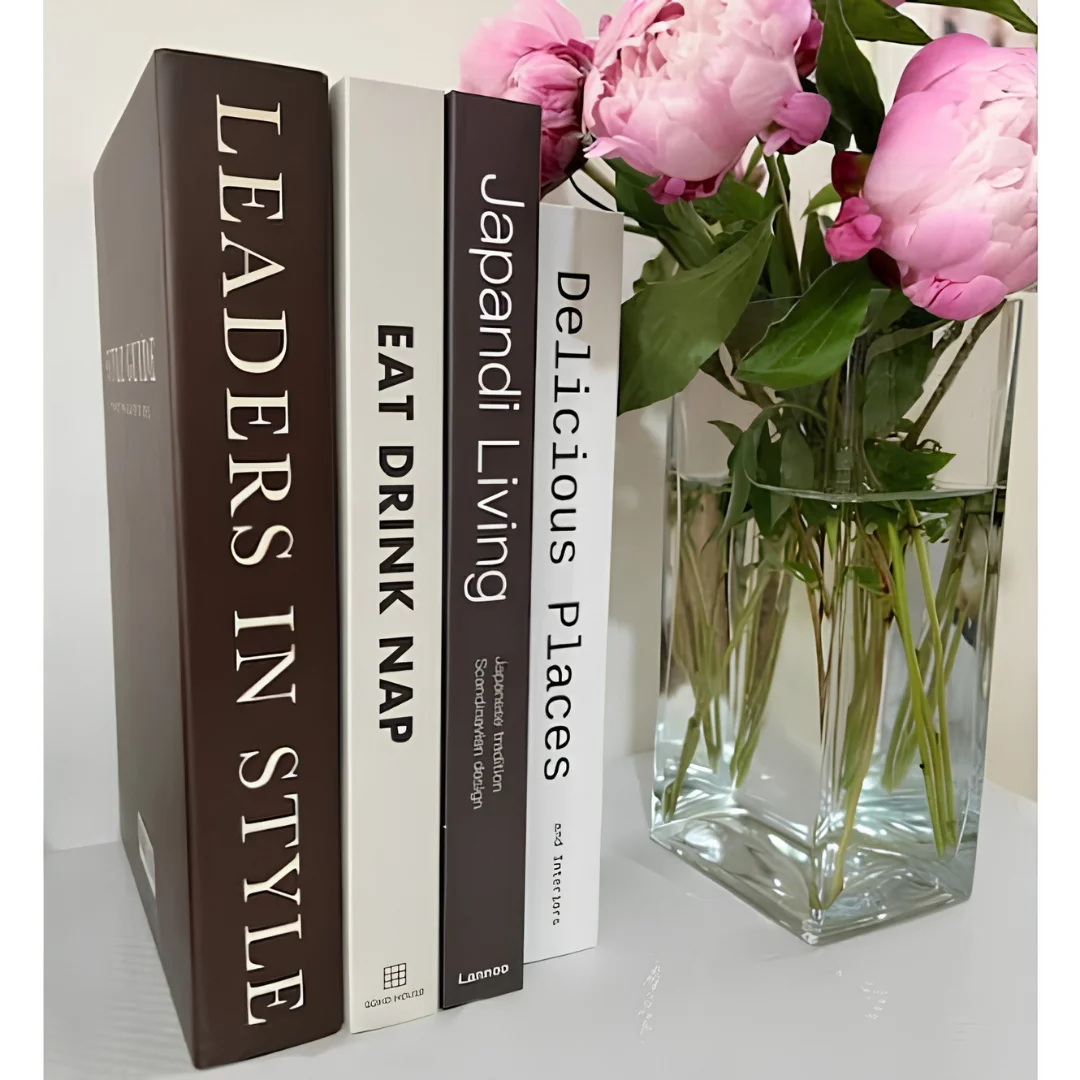 3 Piece Decorative Faux Book Set White Beige Modern Home Decor image 1