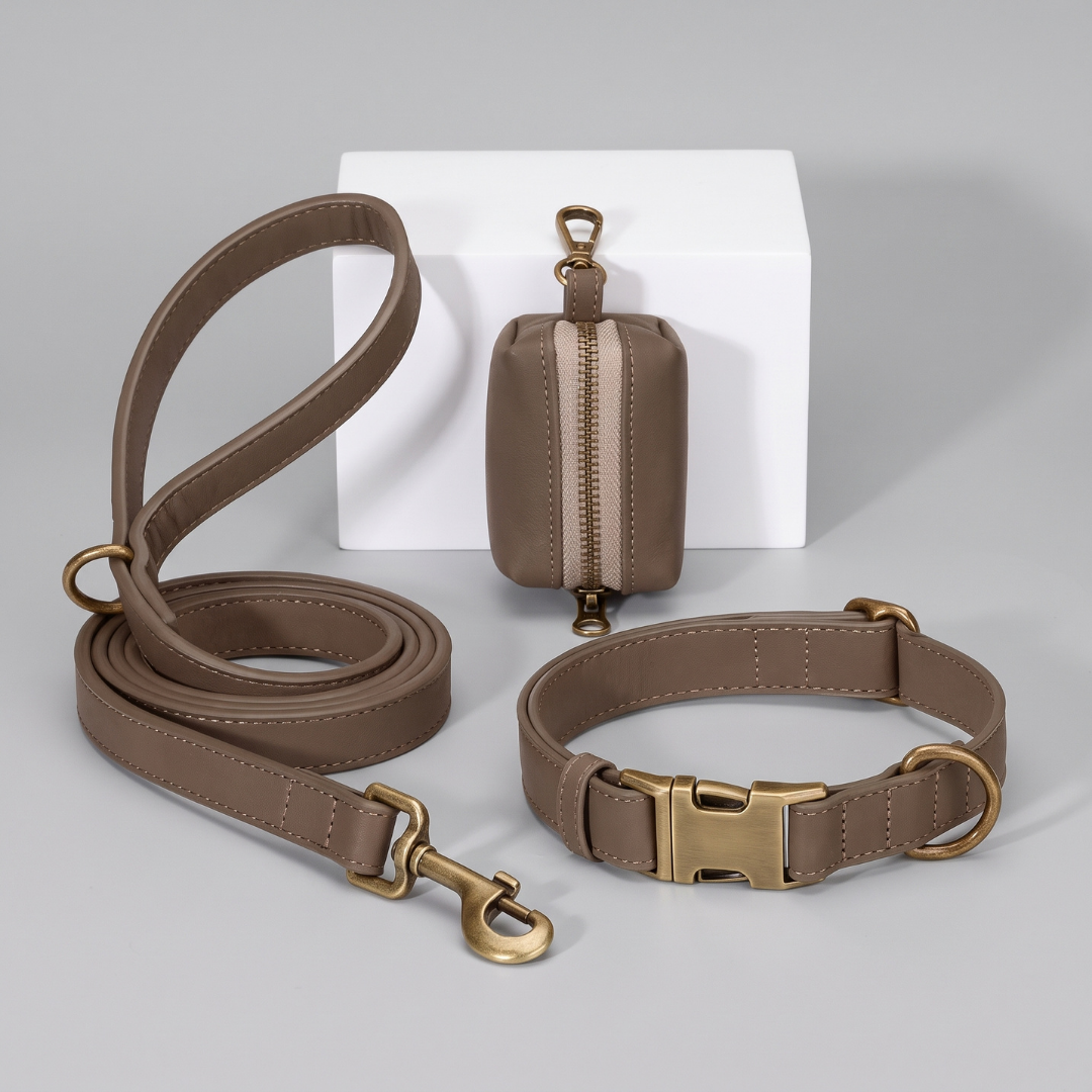 Personalized PU Leather Dog Collar Leash Bag Set image 8