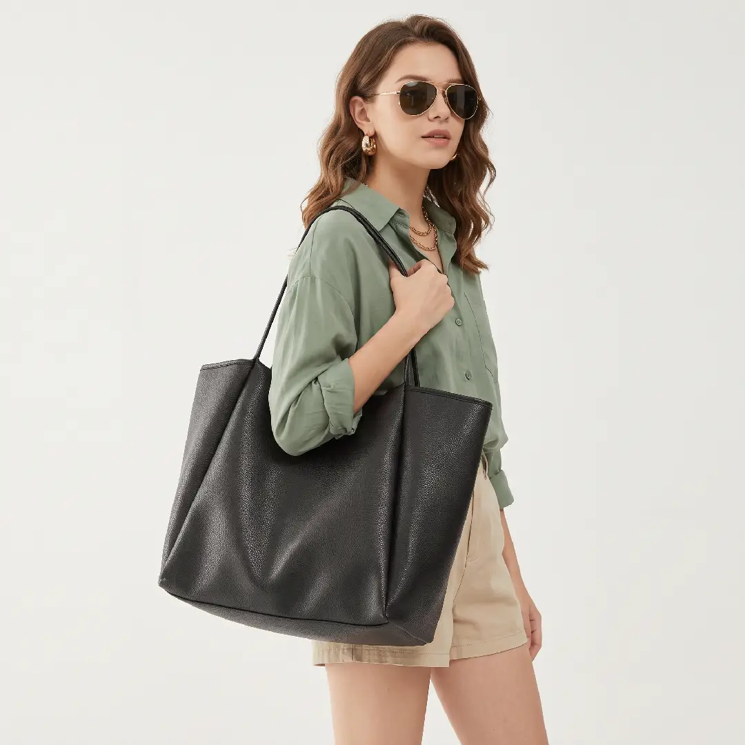Oversized PU Leather Tote Bag for Women – Travel Weekender Shopper Handbag image 6